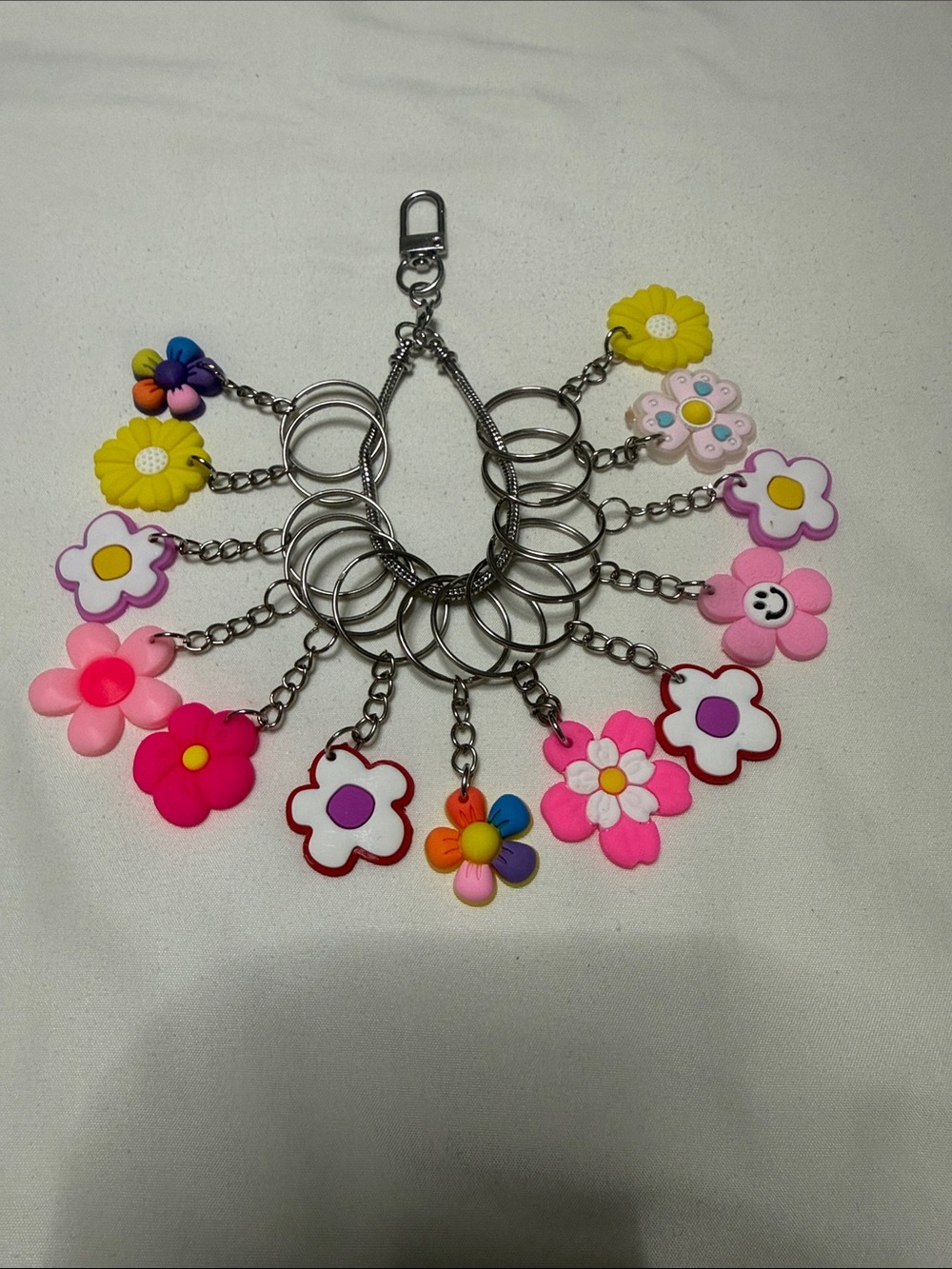 Sets of 13 Colorful Flower Keyring Set - Assorted Pink & Yellow Floral Charms